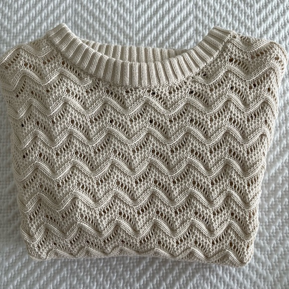 Magali Pascal Bea Short Openwork Cotton Knit Dress. Cream / Ecru. Medium (US 8). - Picture 6 of 6